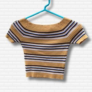 Charlotte Russe Ribbed Bodycon Croptop Yellow Striped Short Sleeve Cropped Tee S